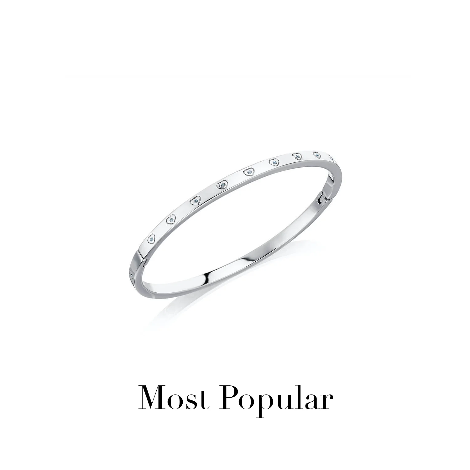 Crystal Heart Bangle & Multi Pearl Clover Bracelet Bundle (Silver)