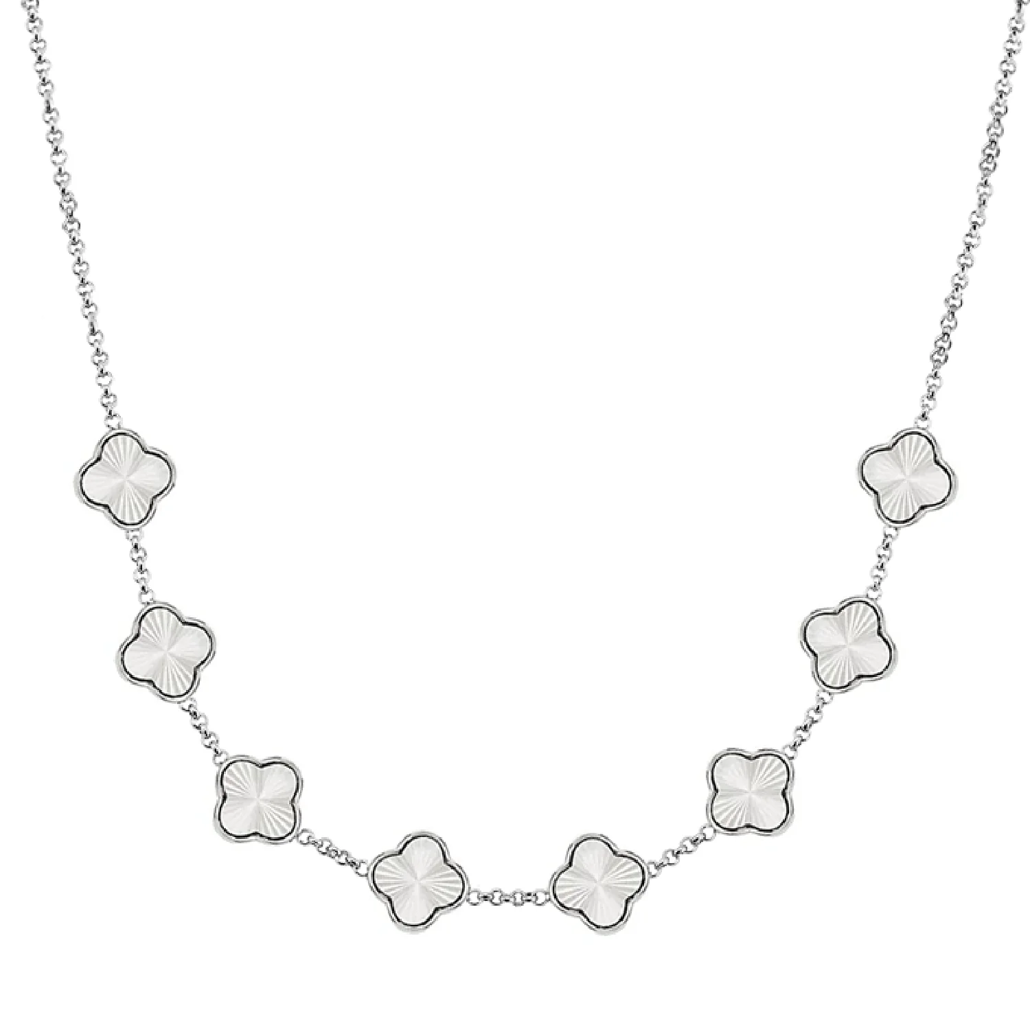 Textured Clover Custom Name Necklace (Silver)