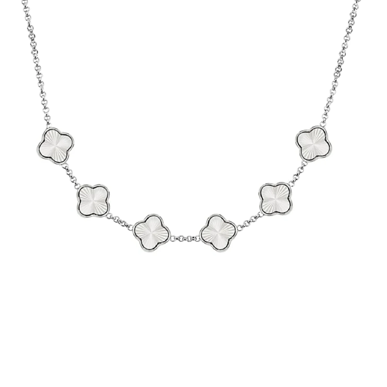 Textured Clover Custom Name Necklace (Silver)