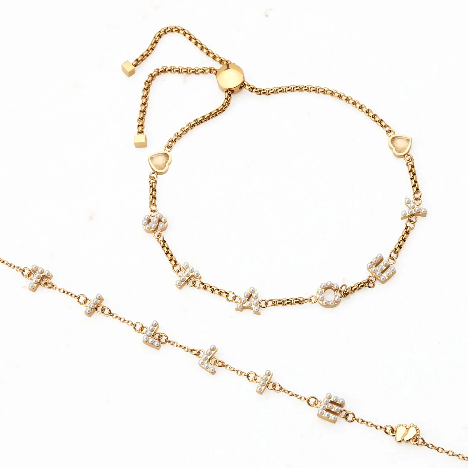 Pearl Custom Name Bracelet (Gold)