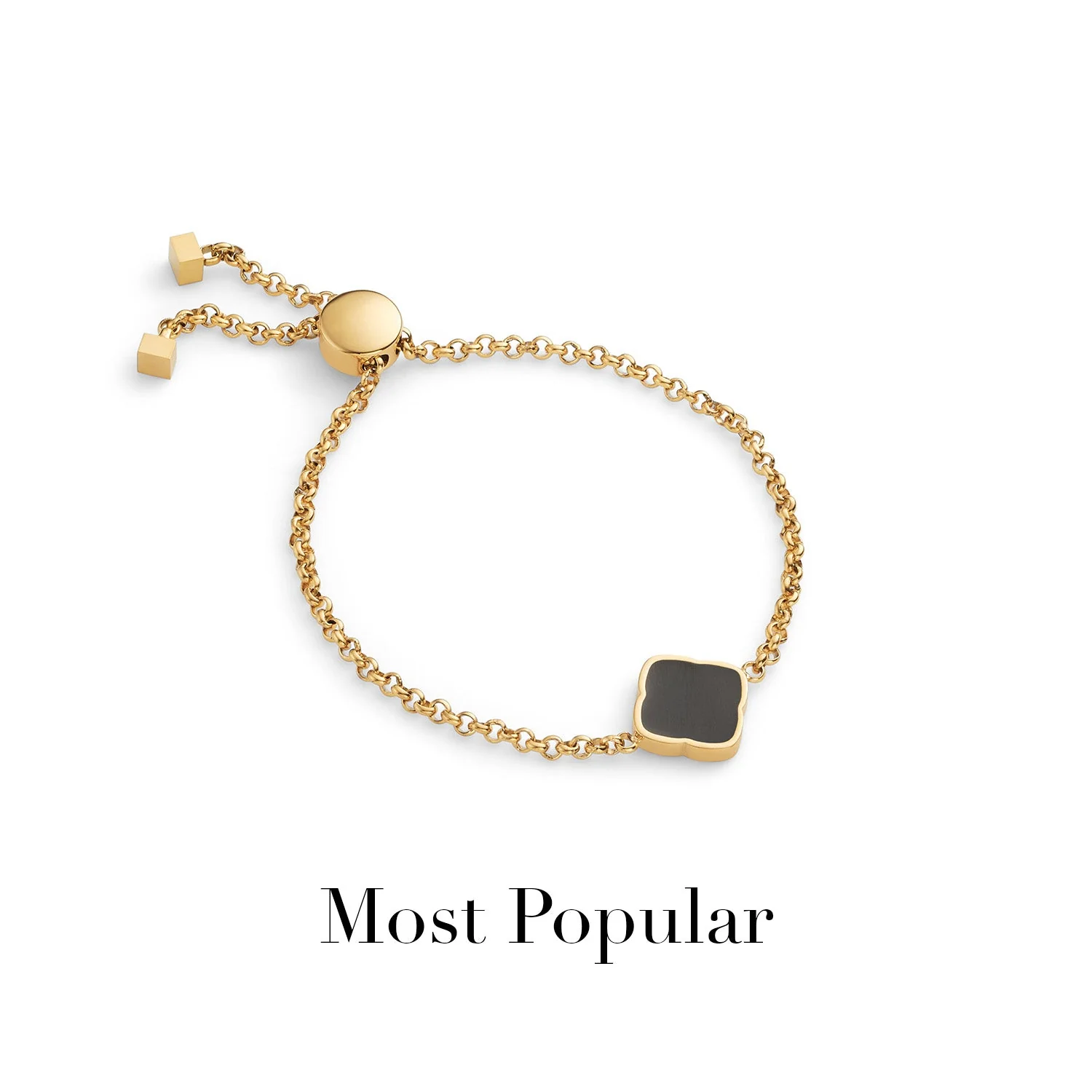 Black Enamel Clover Bracelet (Gold)