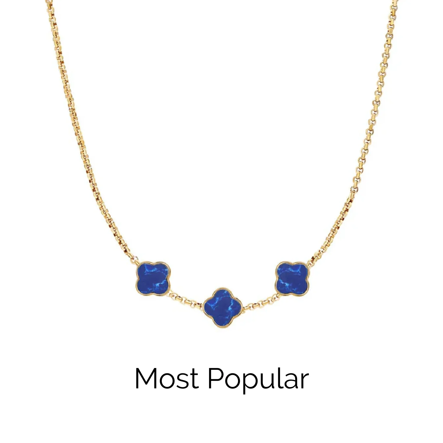 Blue Lace Agate Clover Custom Name Necklace (Gold)