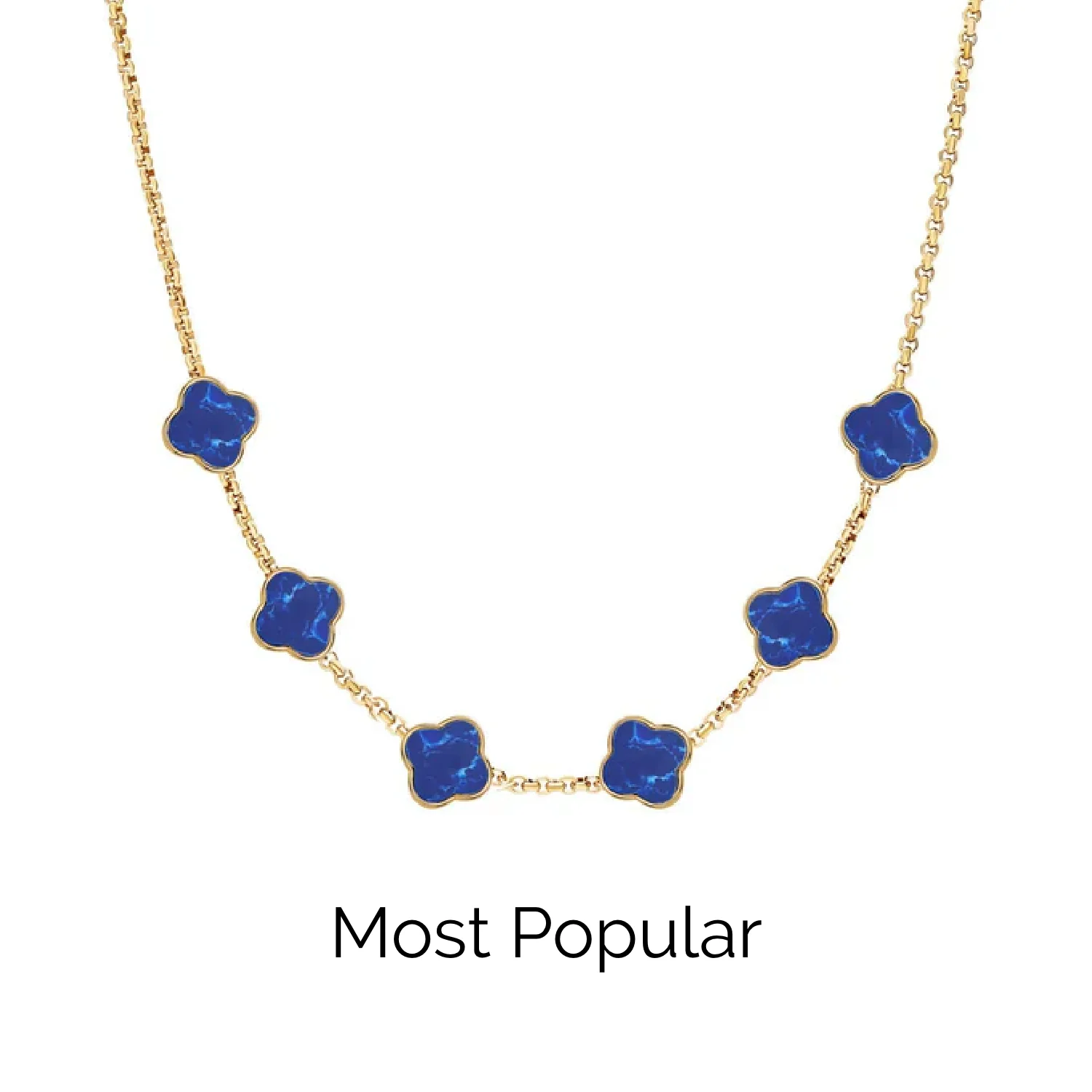 Blue Lace Agate Clover Custom Name Necklace (Gold)