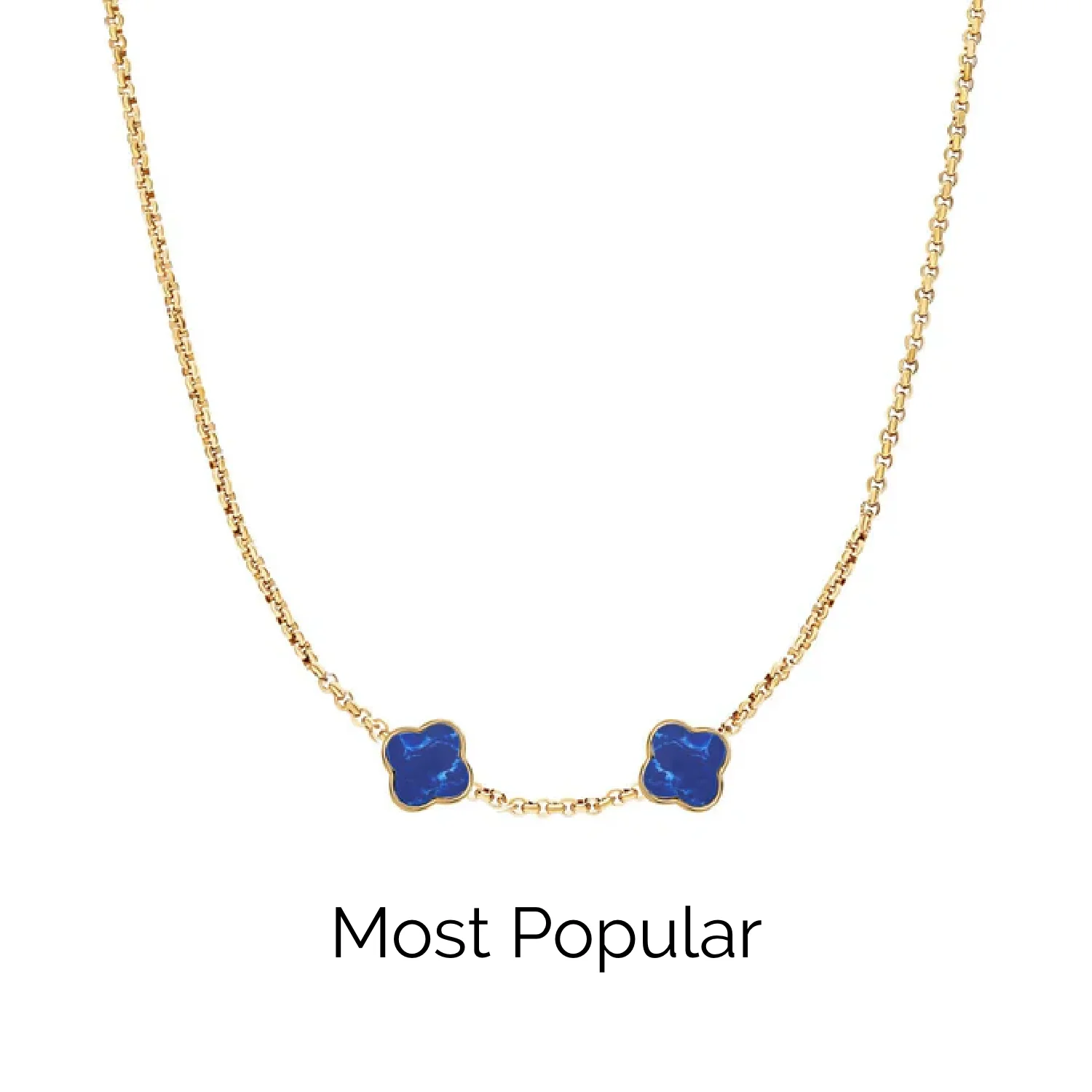 Blue Lace Agate Clover Custom Name Necklace (Gold)