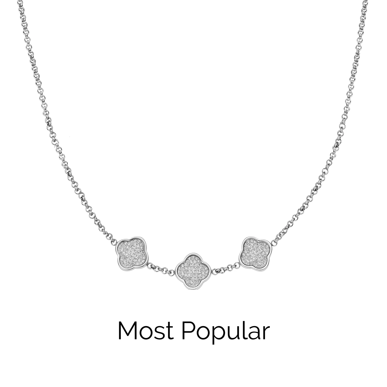 Shimmer Pavé Clover Necklace (Silver)