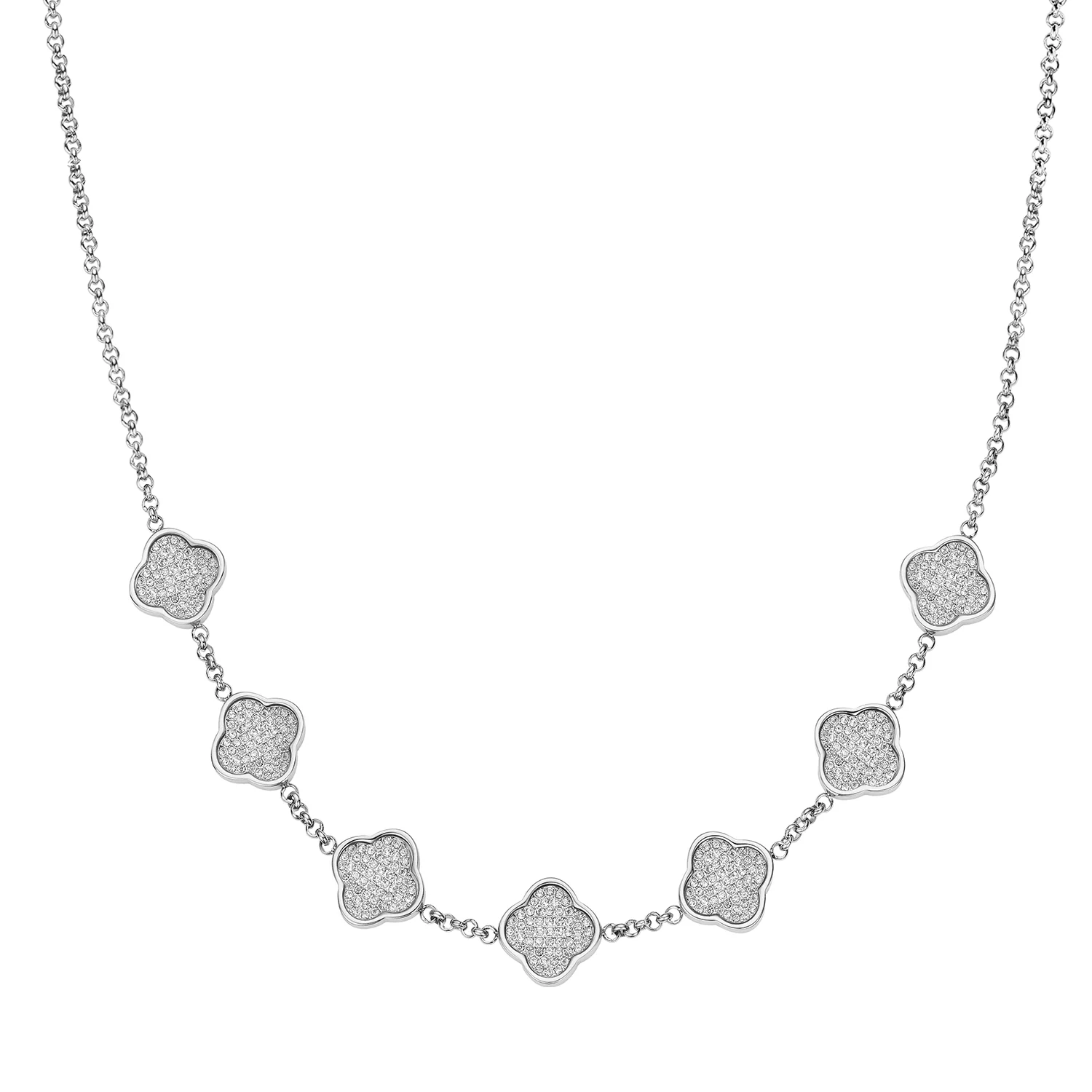 Shimmer Pavé Clover Necklace (Silver)