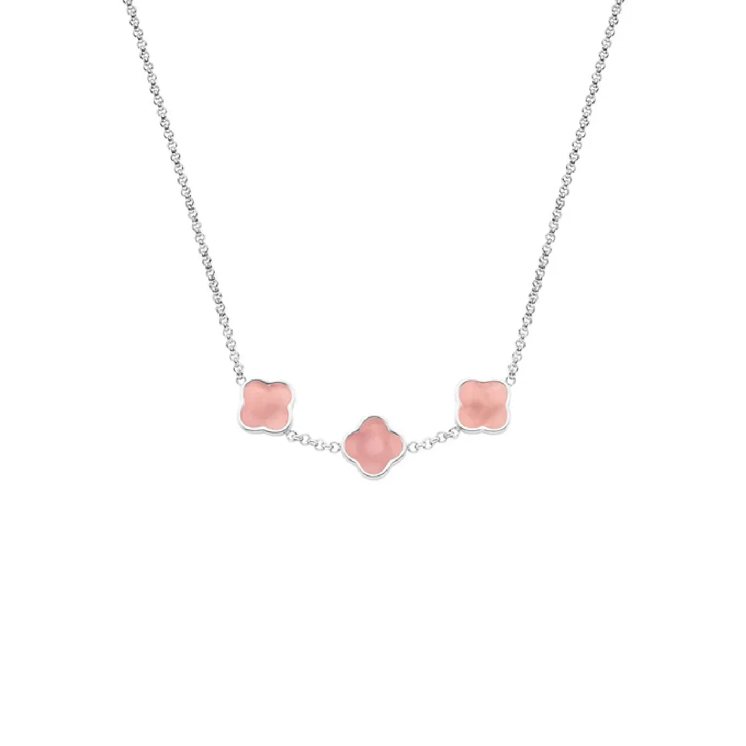 Rose Quartz Clover Custom Name Necklace (Silver)