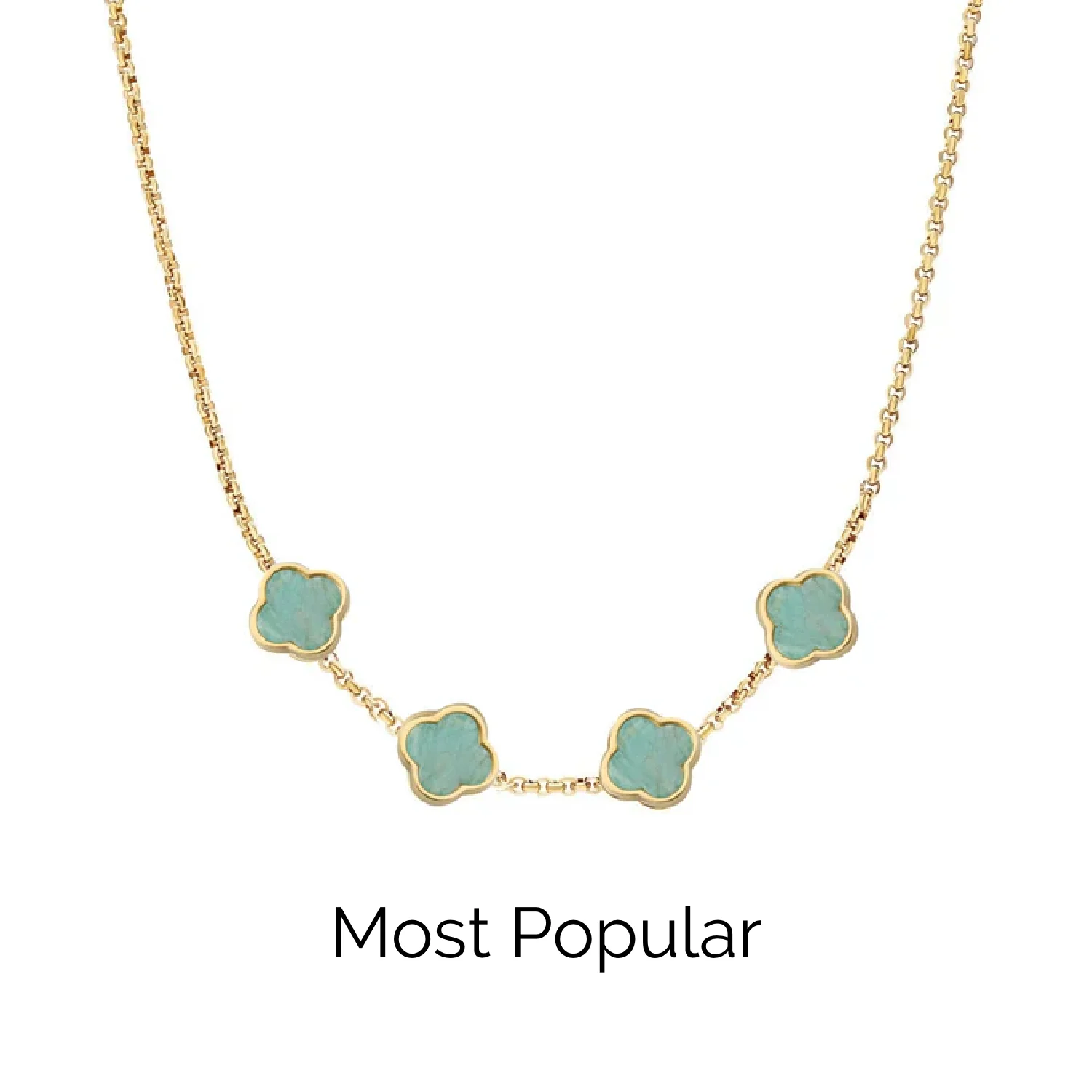Amazonite Clover Custom Name Necklace (Gold)