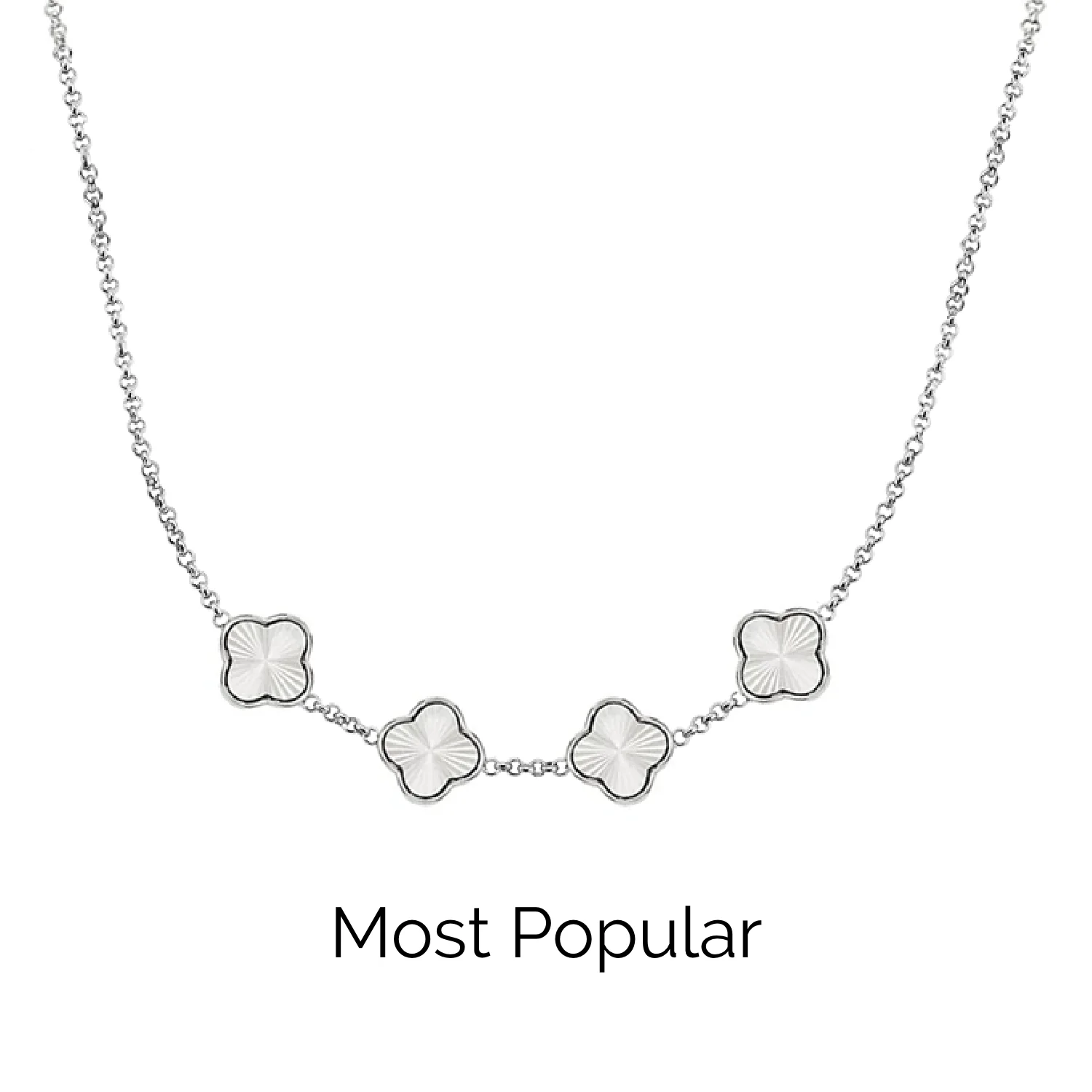 Textured Clover Custom Name Necklace (Silver)