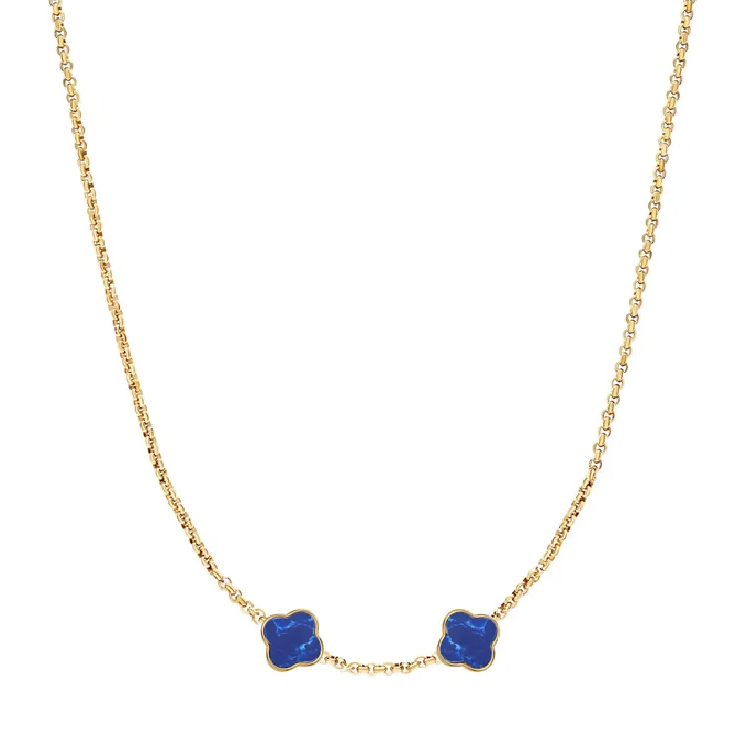 Blue Lace Agate Clover Custom Name Necklace (Gold)