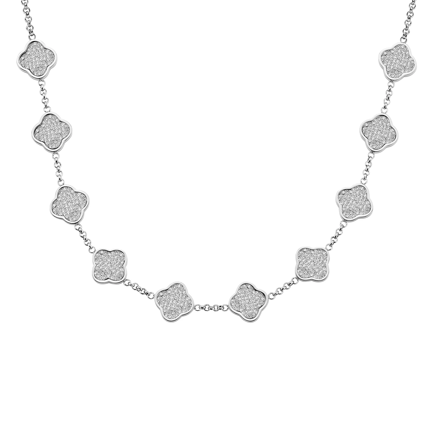 Shimmer Pavé Clover Necklace (Silver)