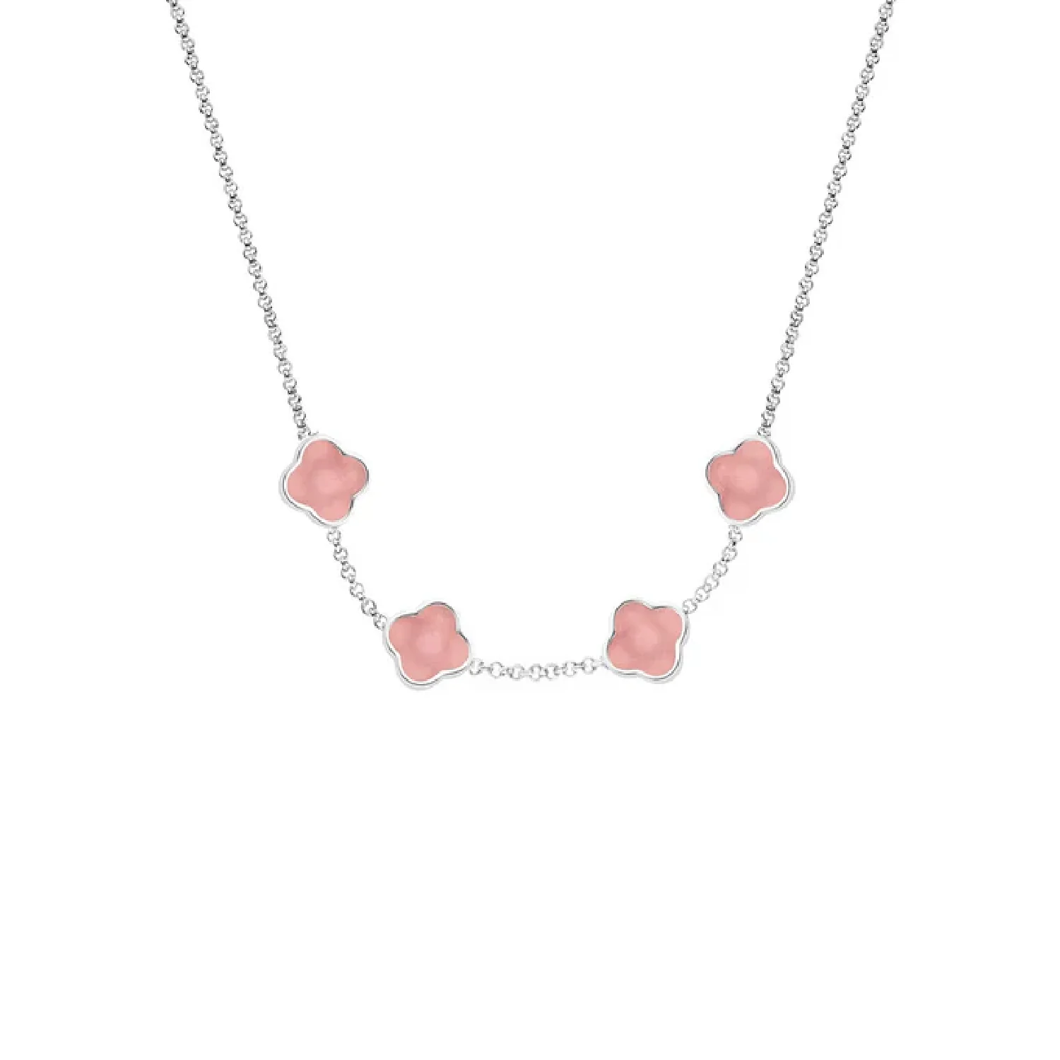 Rose Quartz Clover Custom Name Necklace (Silver)