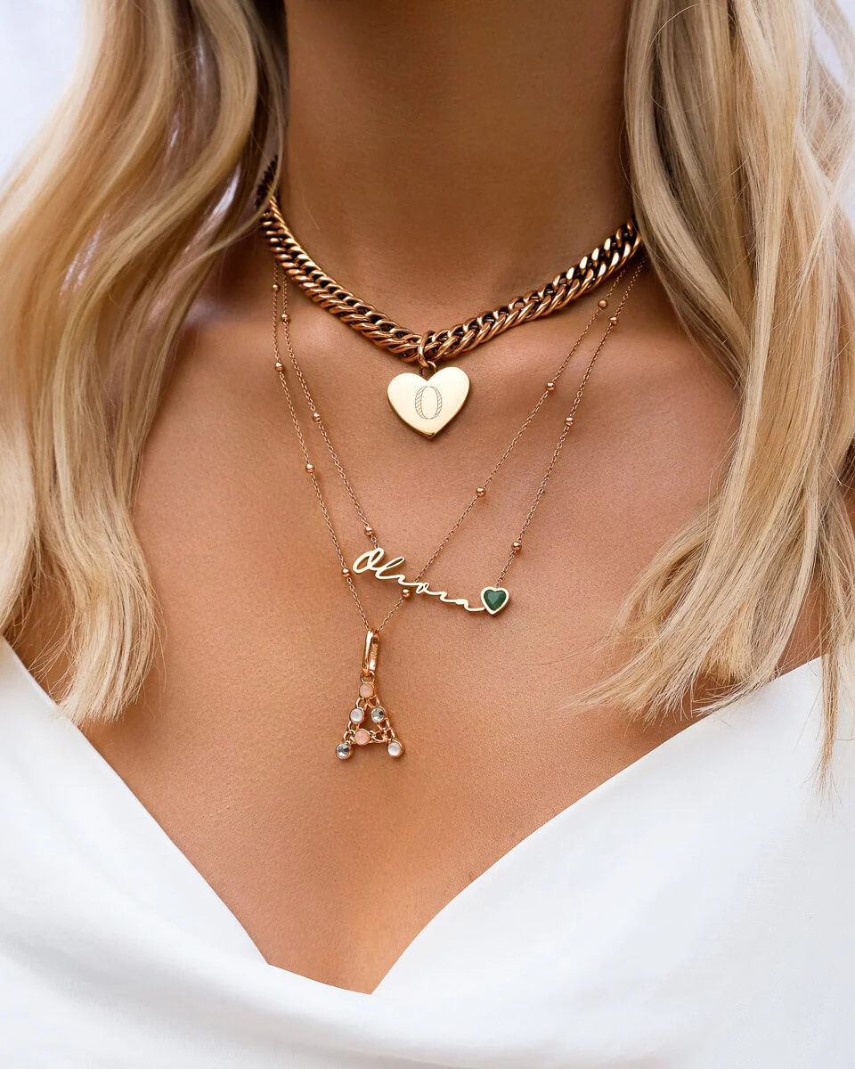 Birthstone Signature Name Necklace (Rose Gold)