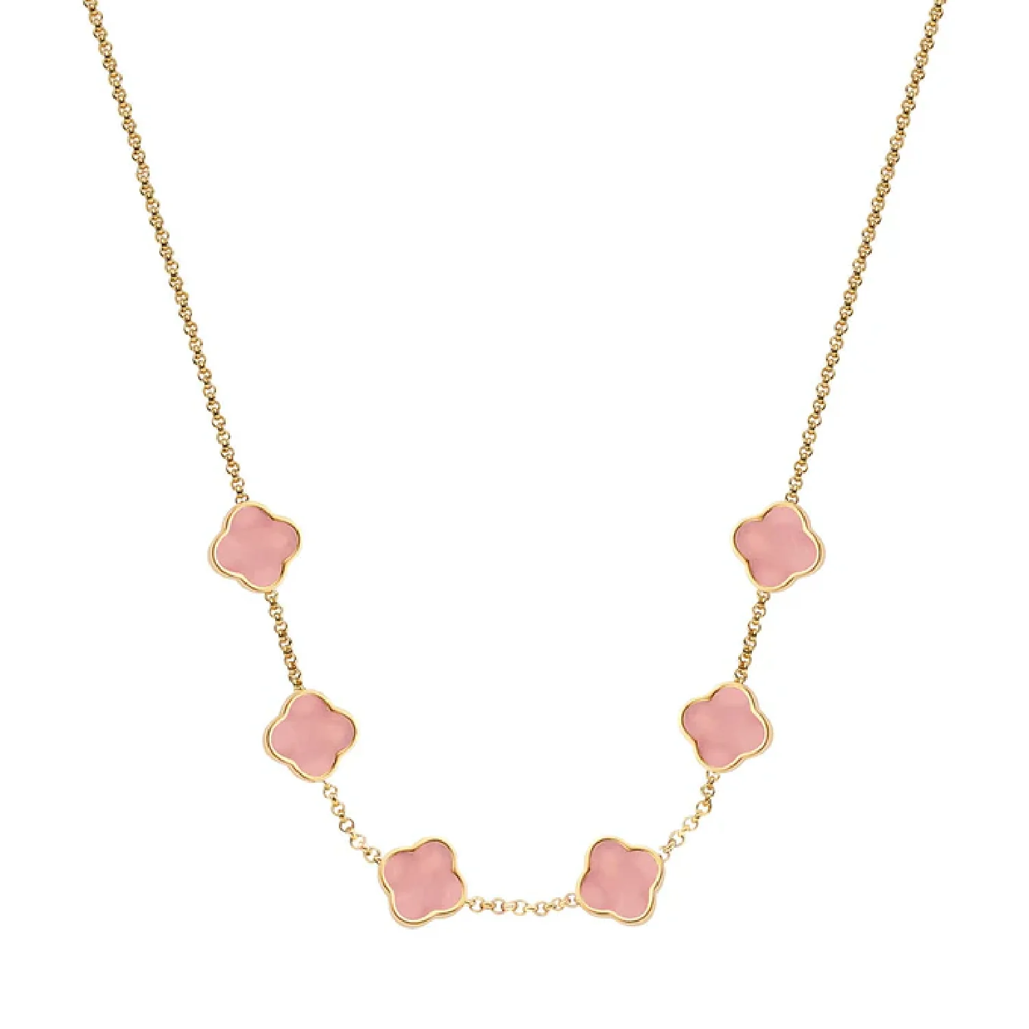 Rose Quartz Clover Custom Name Necklace (Gold)