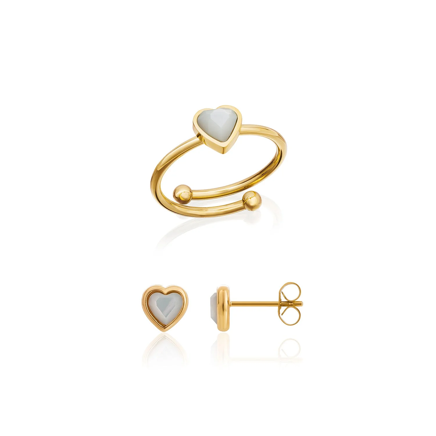 Mini Heart Birthstone Ring & Earring Bundle (Gold)