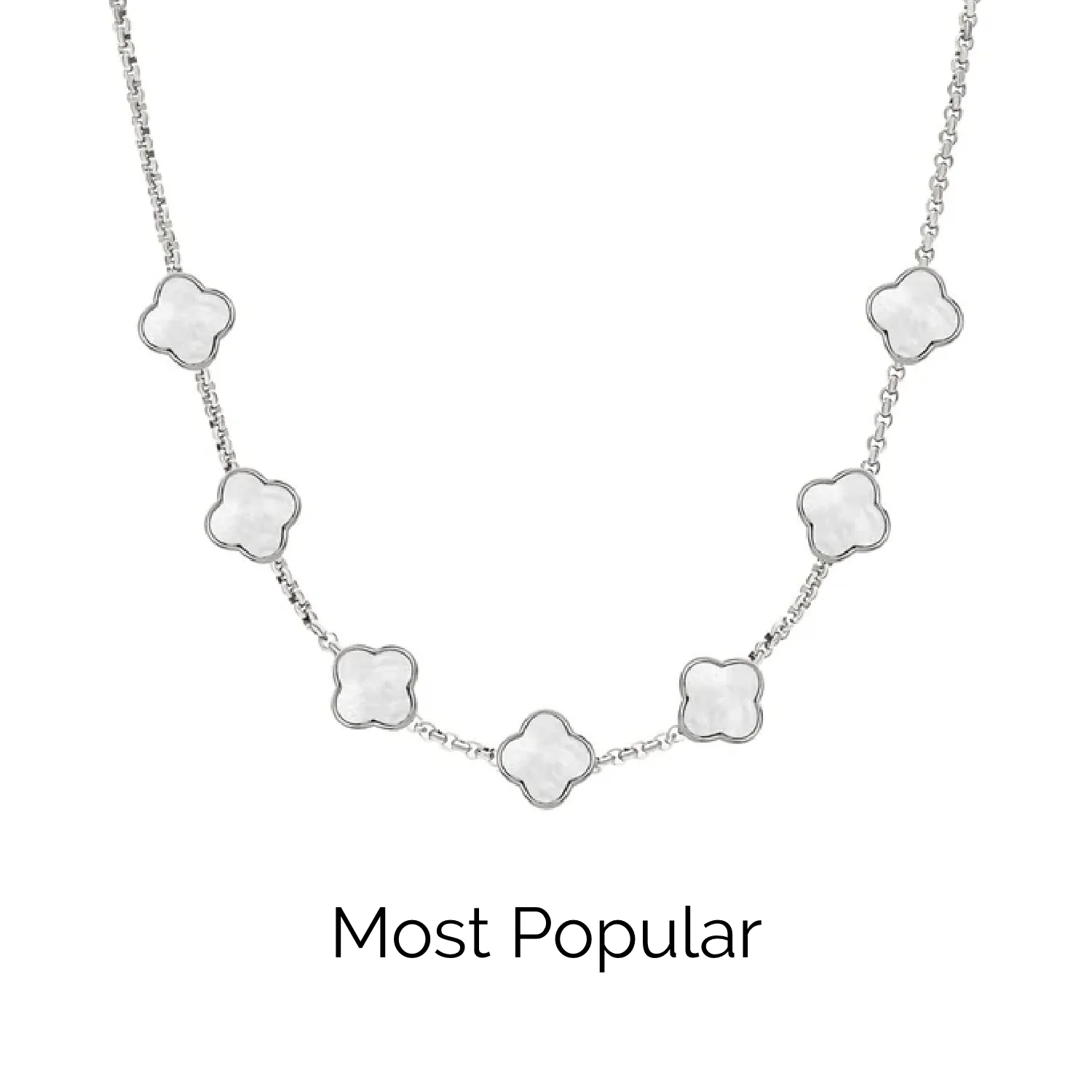 Pearl Clover Custom Name Necklace (Silver)