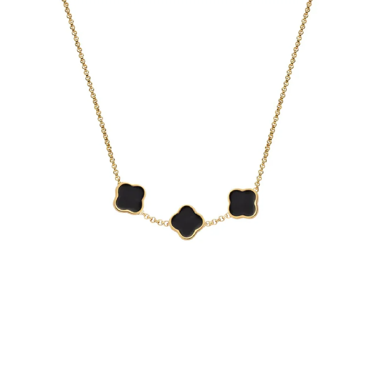Black Enamel Clover Custom Name Necklace (Gold)