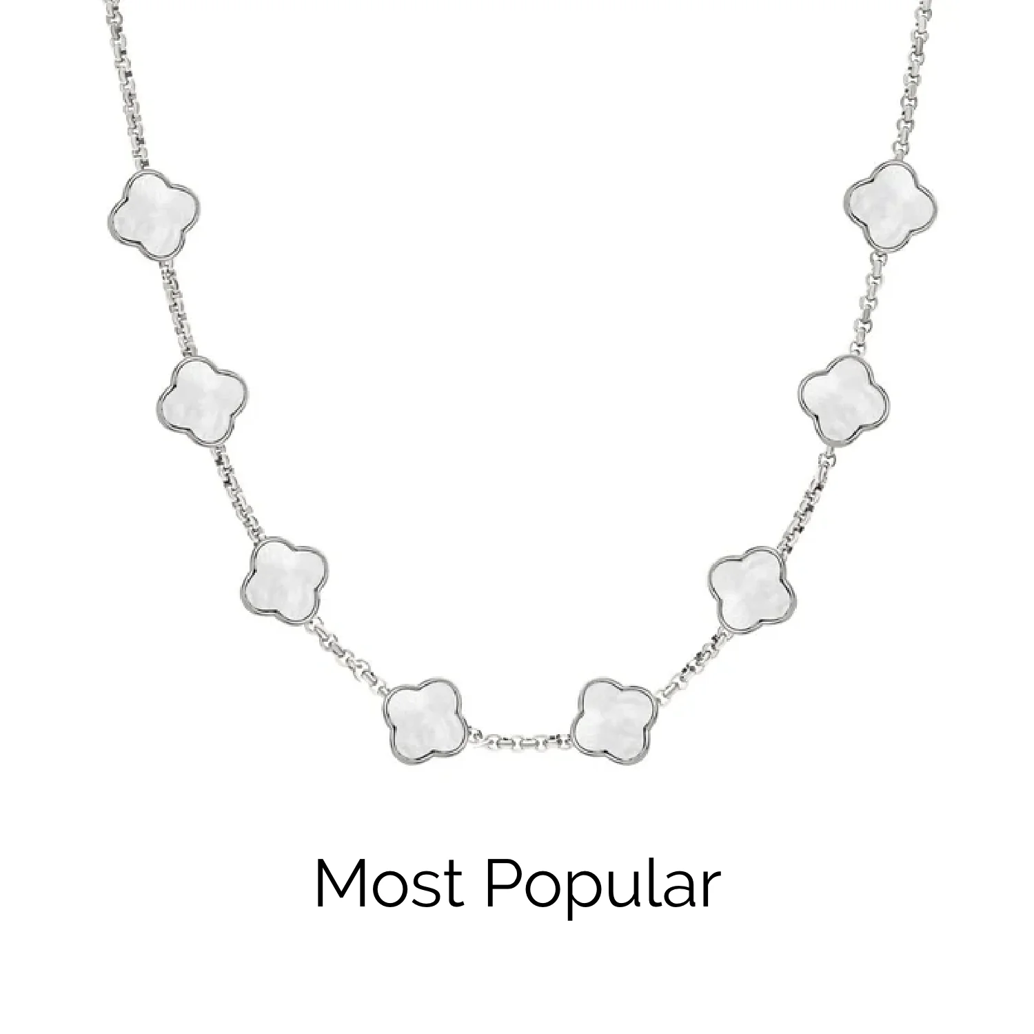 Pearl Clover Custom Name Necklace (Silver)