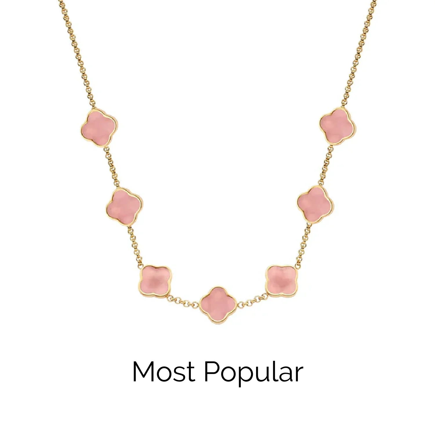 Rose Quartz Clover Custom Name Necklace (Gold)