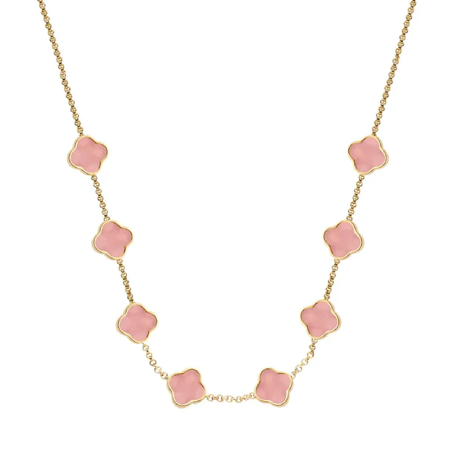 Rose Quartz Clover Custom Name Necklace (Gold)