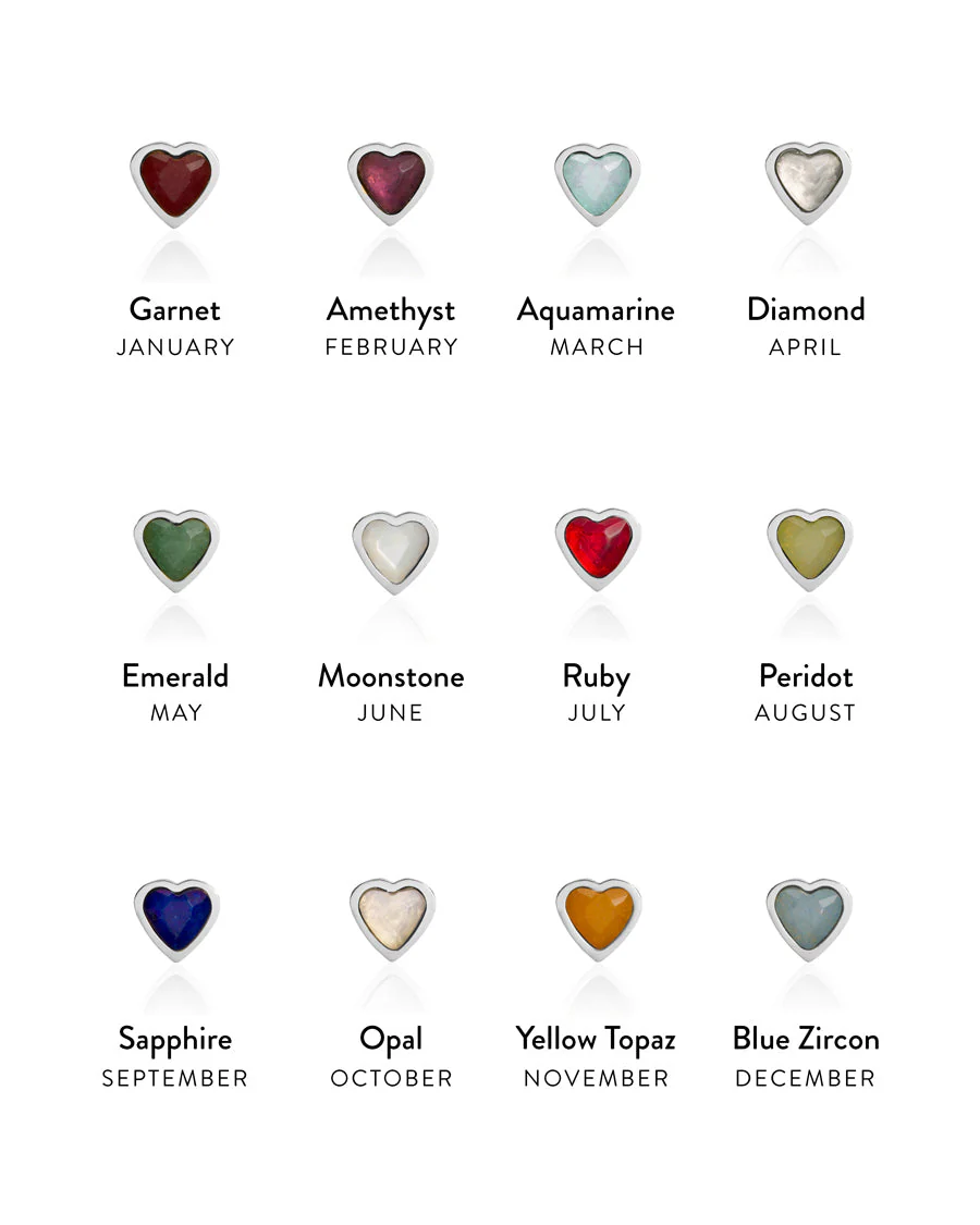 Mini Heart Birthstone Necklace (Silver)