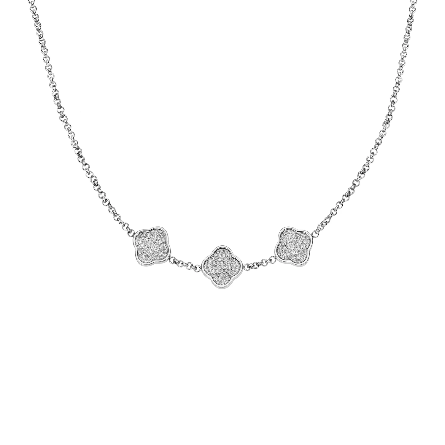 Shimmer Pavé Clover Necklace (Silver)