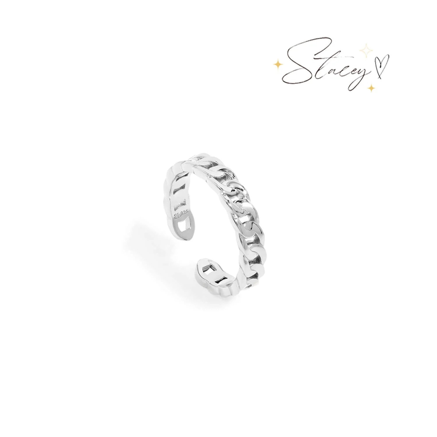 Sterling Silver Curb Chain Ring (Silver)