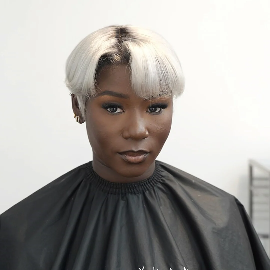 Ash Grey With Dark Root Short Pixie Cut 13x4 Lace Front Wig