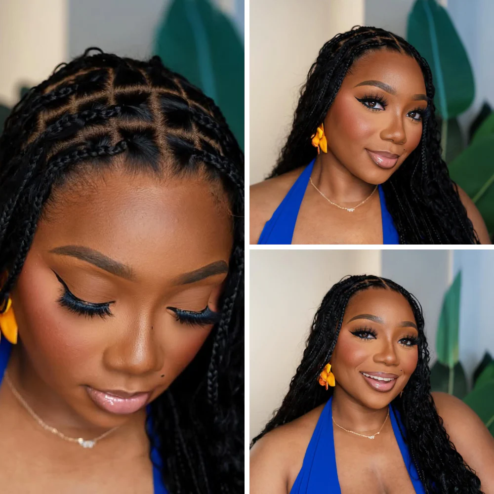 Fully Handmade Knotless Braid Glueless HD Lace Wig with Invisible Drawstring