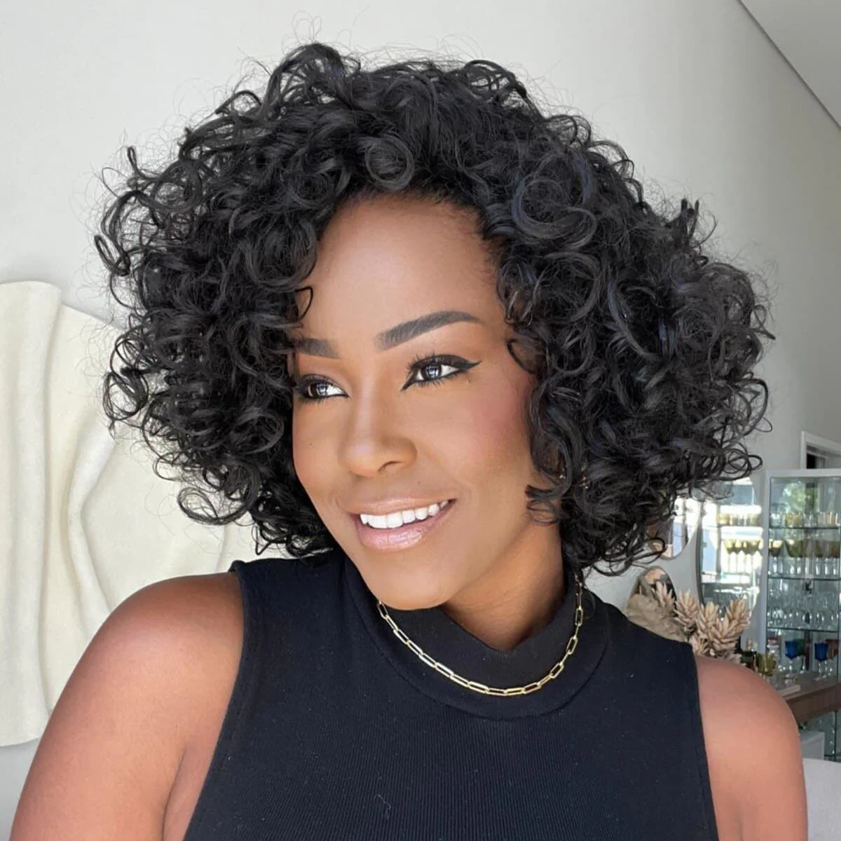 Put On ��� Go Glueless Short Bob Curly 13��4 Lace Front Human Hair Wig