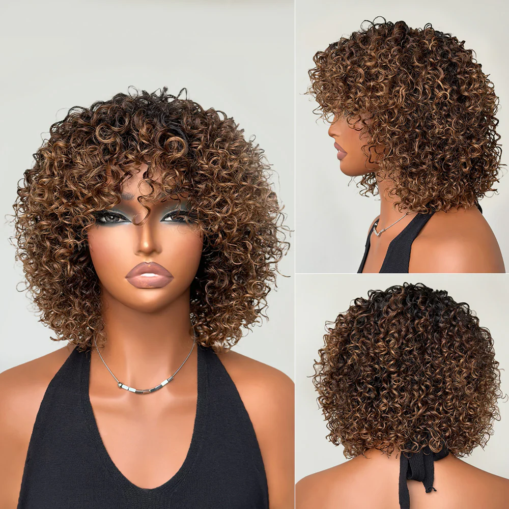 Put On & Go Ombre Golden Curly Bob With Bangs