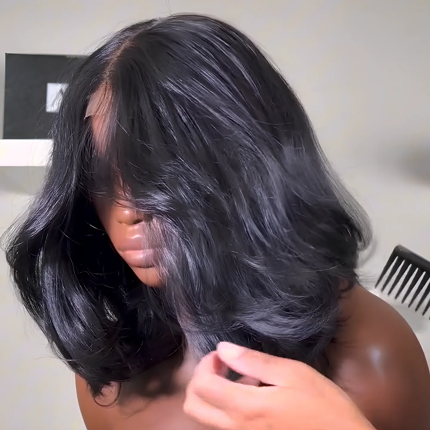 Natural Black Layered Cut Wave 5x5 Lace Closure Wig