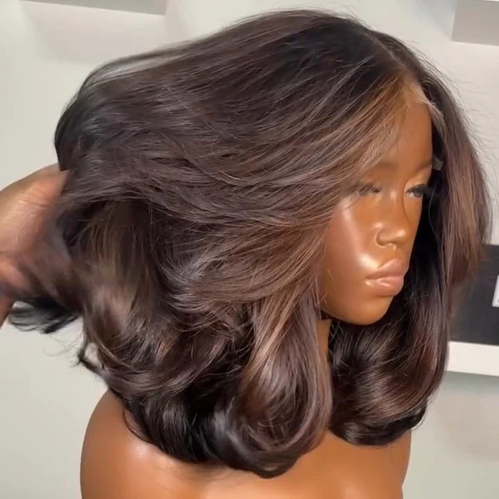 Brown Highlight Body Wave Lace Human Hair Wig