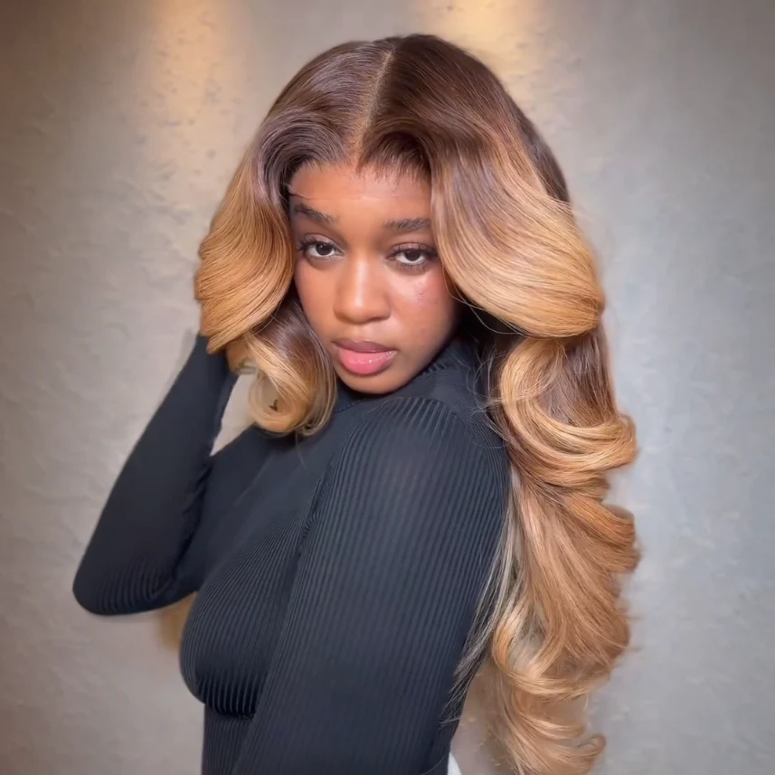 613 Ombre Blonde With Brown Root Layered Cut Lace Wig