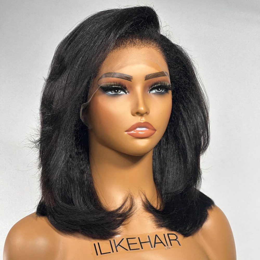 Layered Cut Kinky Straight Bob HD Lace With Kinky Edges Wig