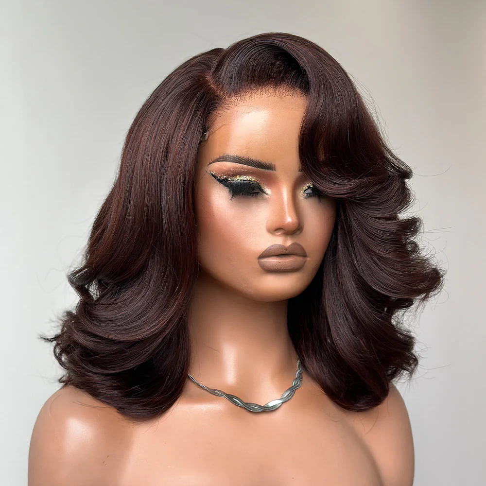Dark Brown Layered Cut 5x5 Lace Body Wave Bob
