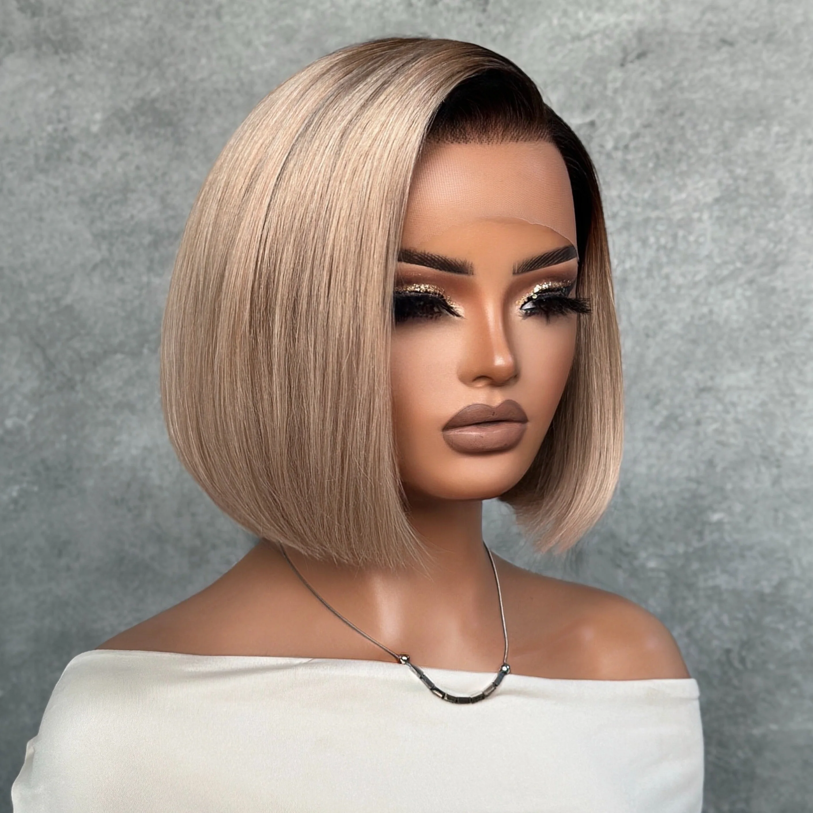 Ash Blonde Ombre Blunt Cut Bob 13x4 Lace Frontal Wig