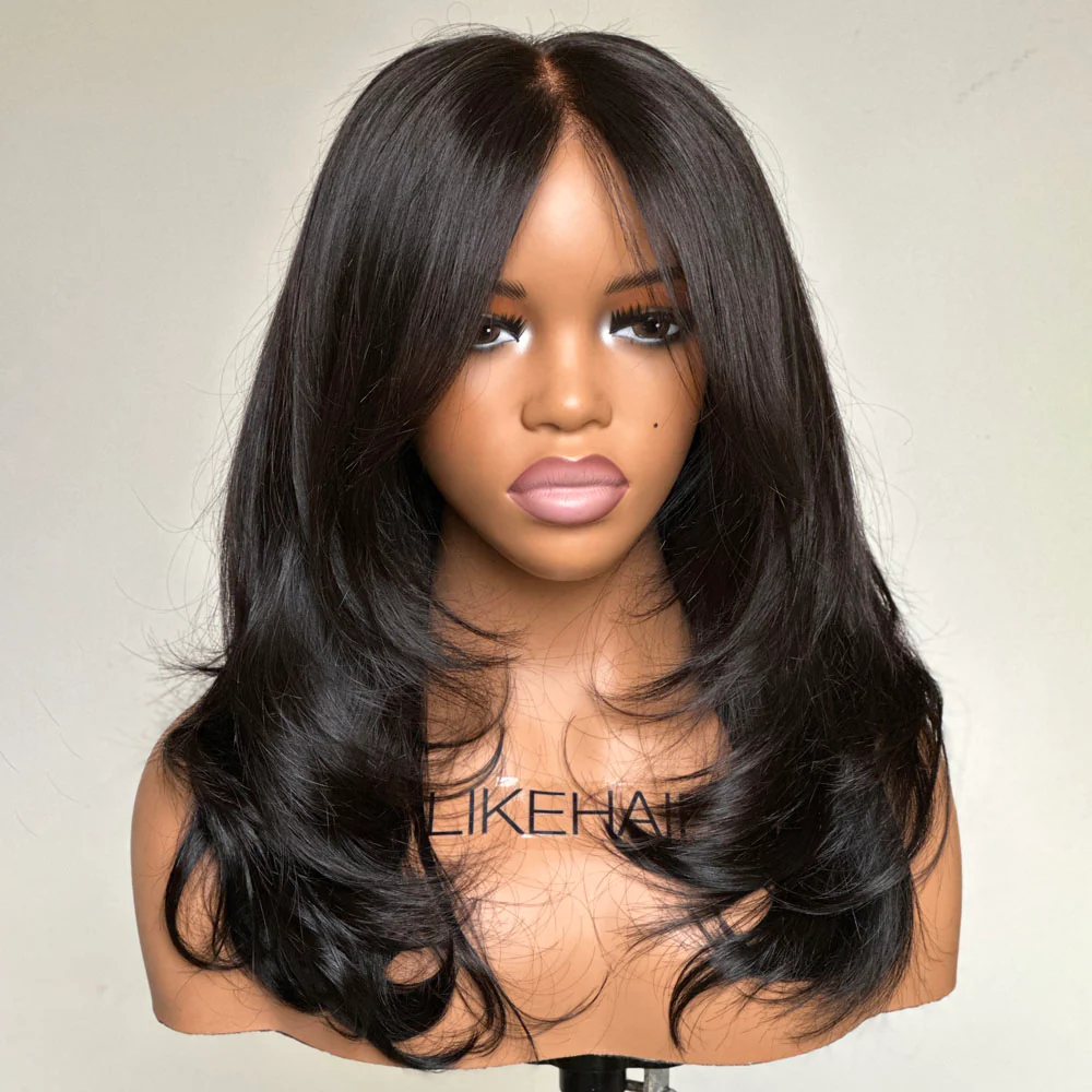 Put on & Go Layered Wavy Curtain Bangs Pre Cut Lace Closure Wig