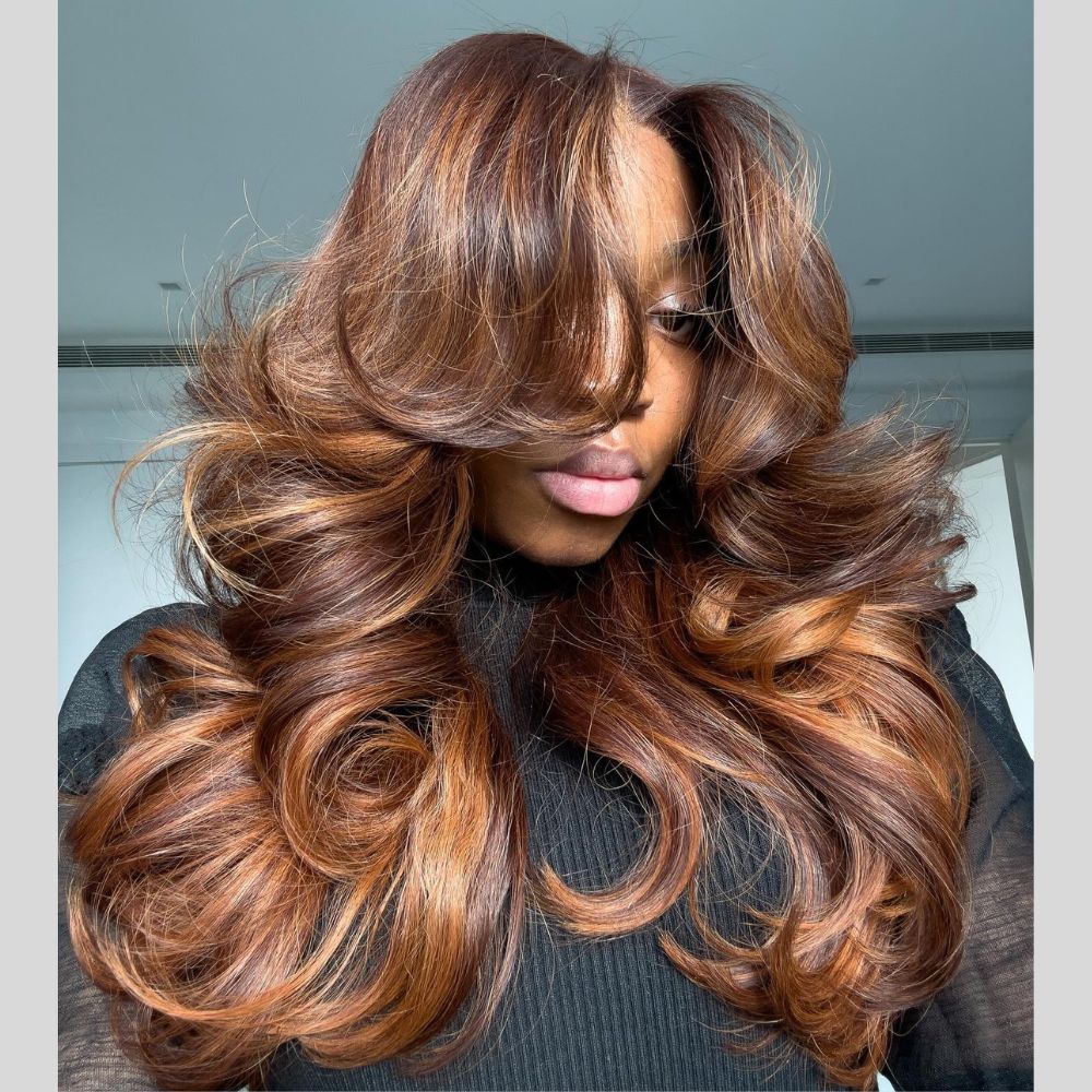 Elegant Copper Highlights Layered Cut Wavy Glueless 4x4 Closure Lace Wig