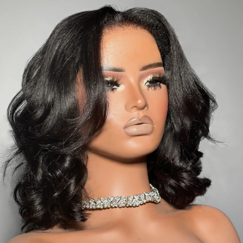 Put on & Go Yaki Wavy Bob  5x5 Pre-cut Lace With Kinky Edges  Wig