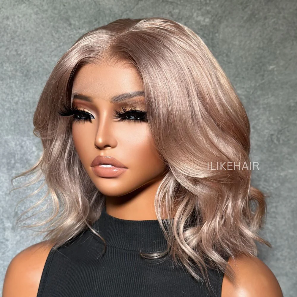 Luxury Rose Blonde Short Wavy 13x4 Lace Frontal Wig
