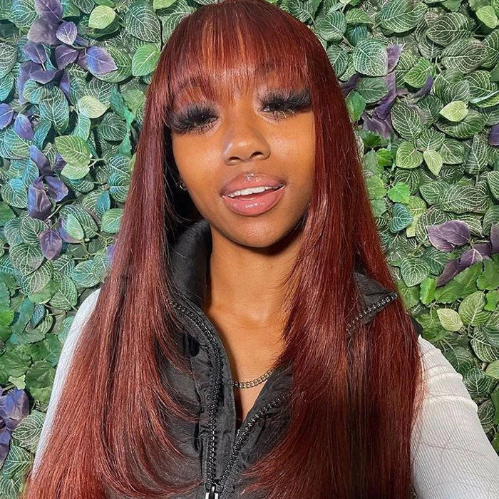 Put On & Go Reddish Brown Straight Glueless Wig With Bangs