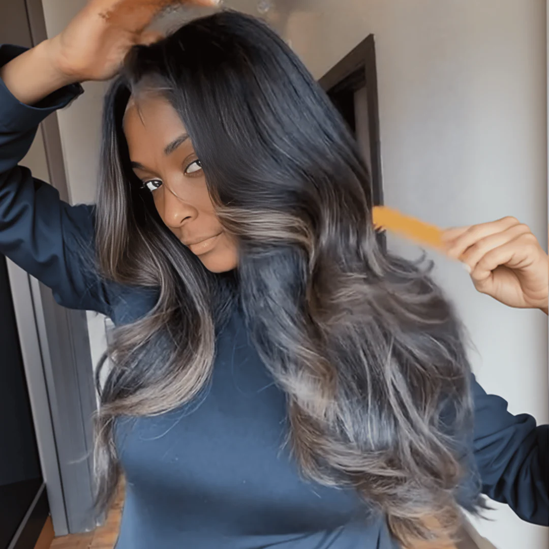Body Wave With Blonde Highlight Layered Cut 5��5 Lace Closure Wig