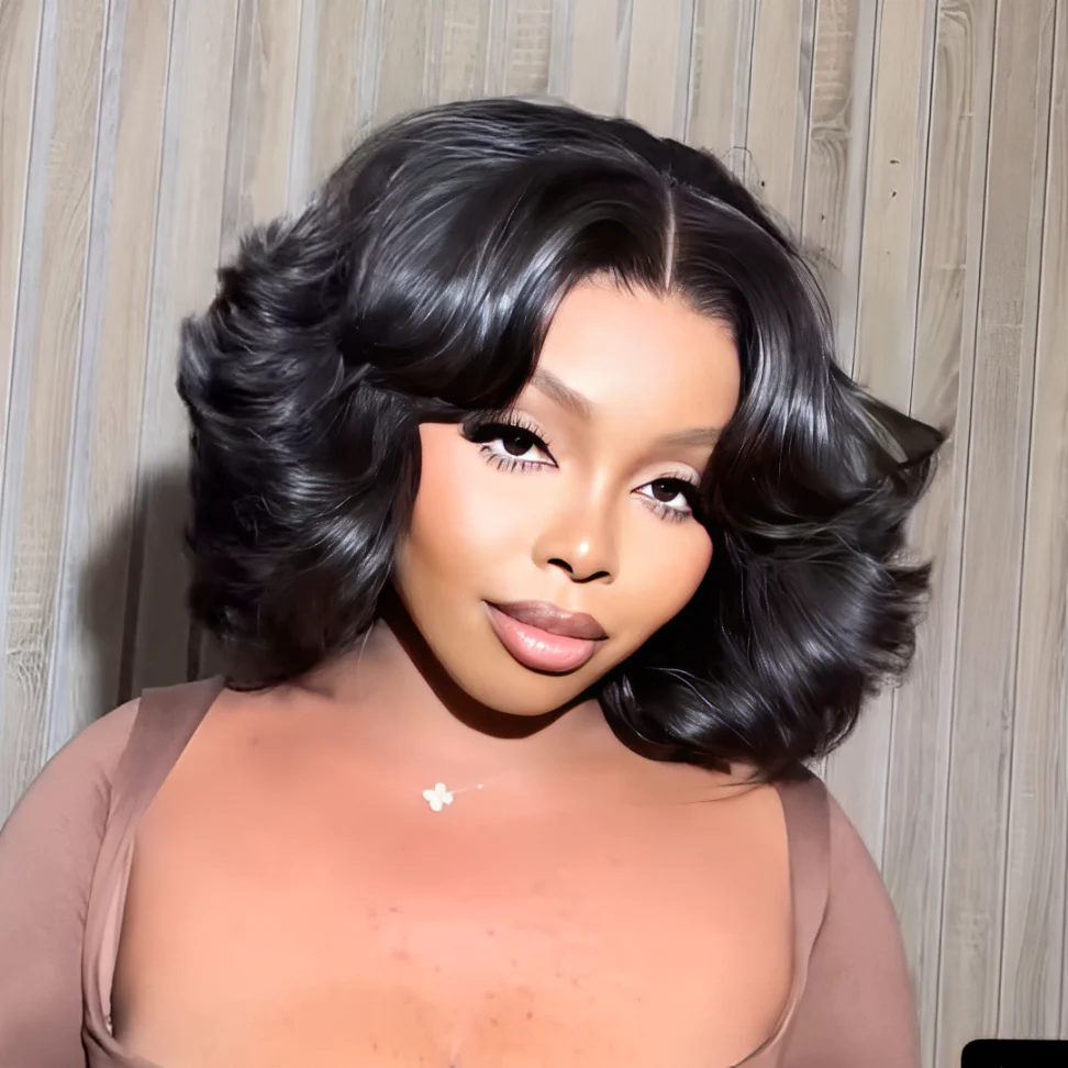 Put On ���Go Black Bouncy Wave Bob Lace Closure Wig