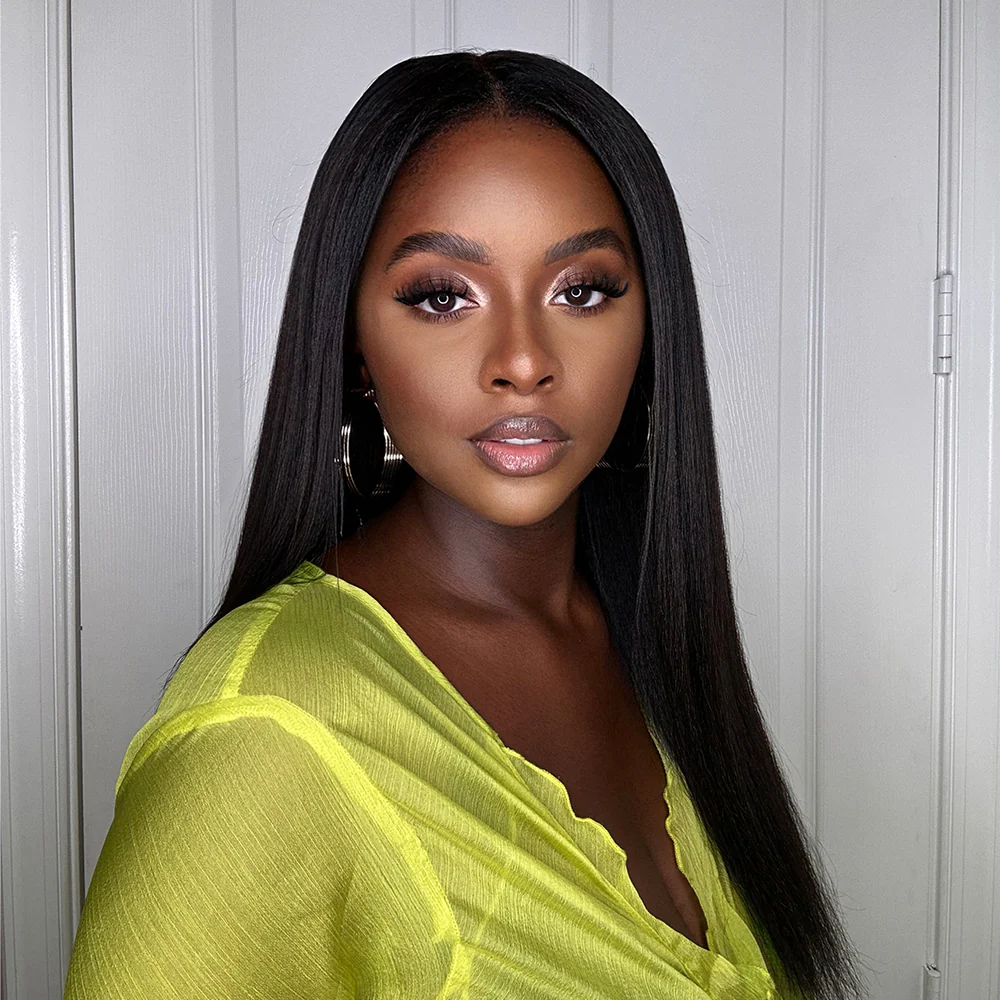 Natural Kinky Straight Glueless HD Lace Closure Half Wig