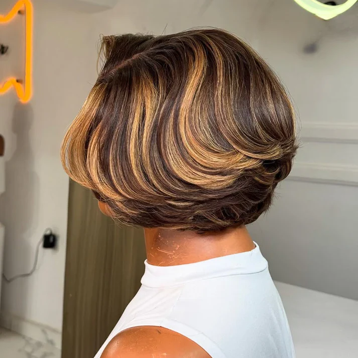 Blonde Highlights Rich Layered Volume Bob 5x5 Lace Closure Wig