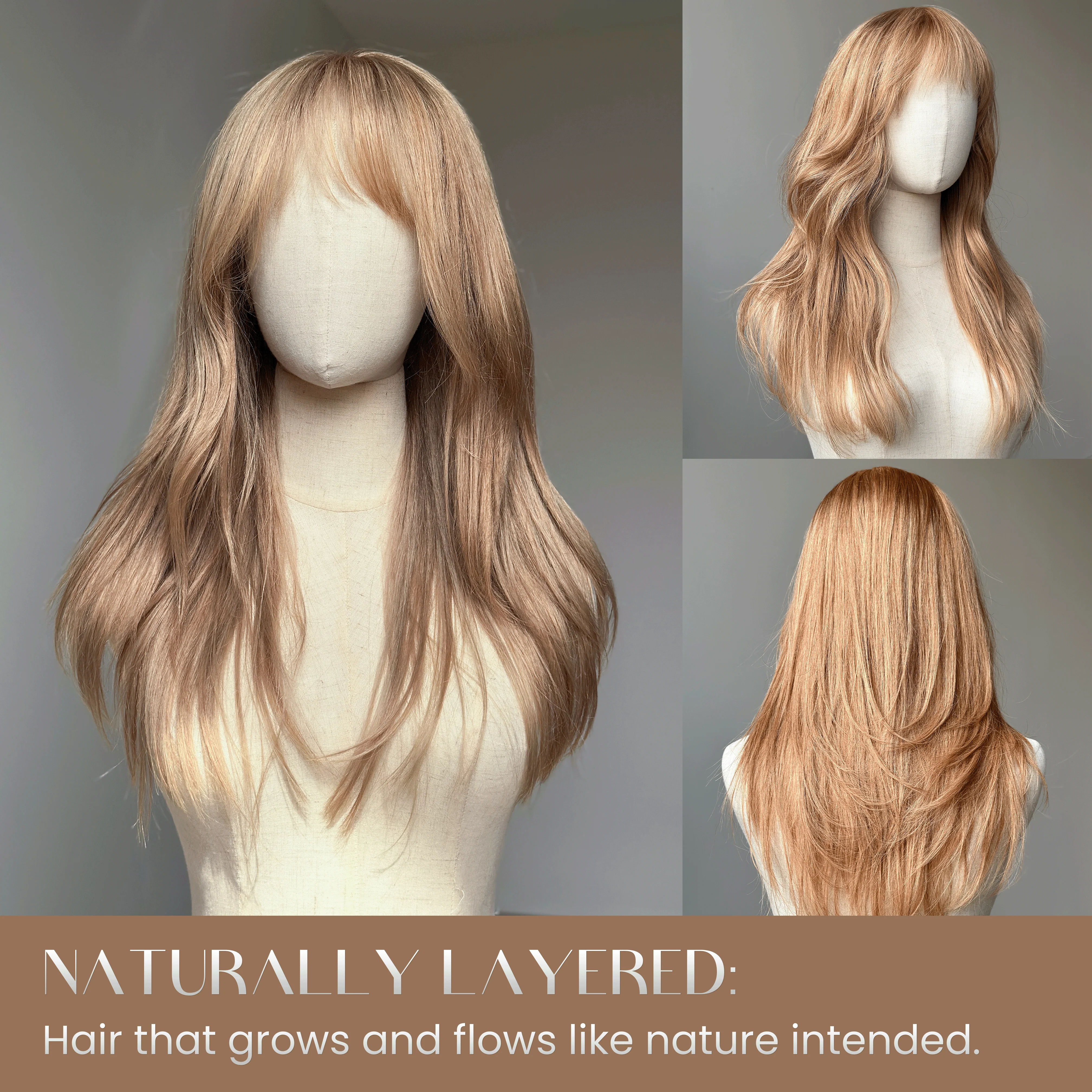 Effortless Chic Naturally Layers Wigs: Honey Brown Hair Wig  Put On & Go with Bangs