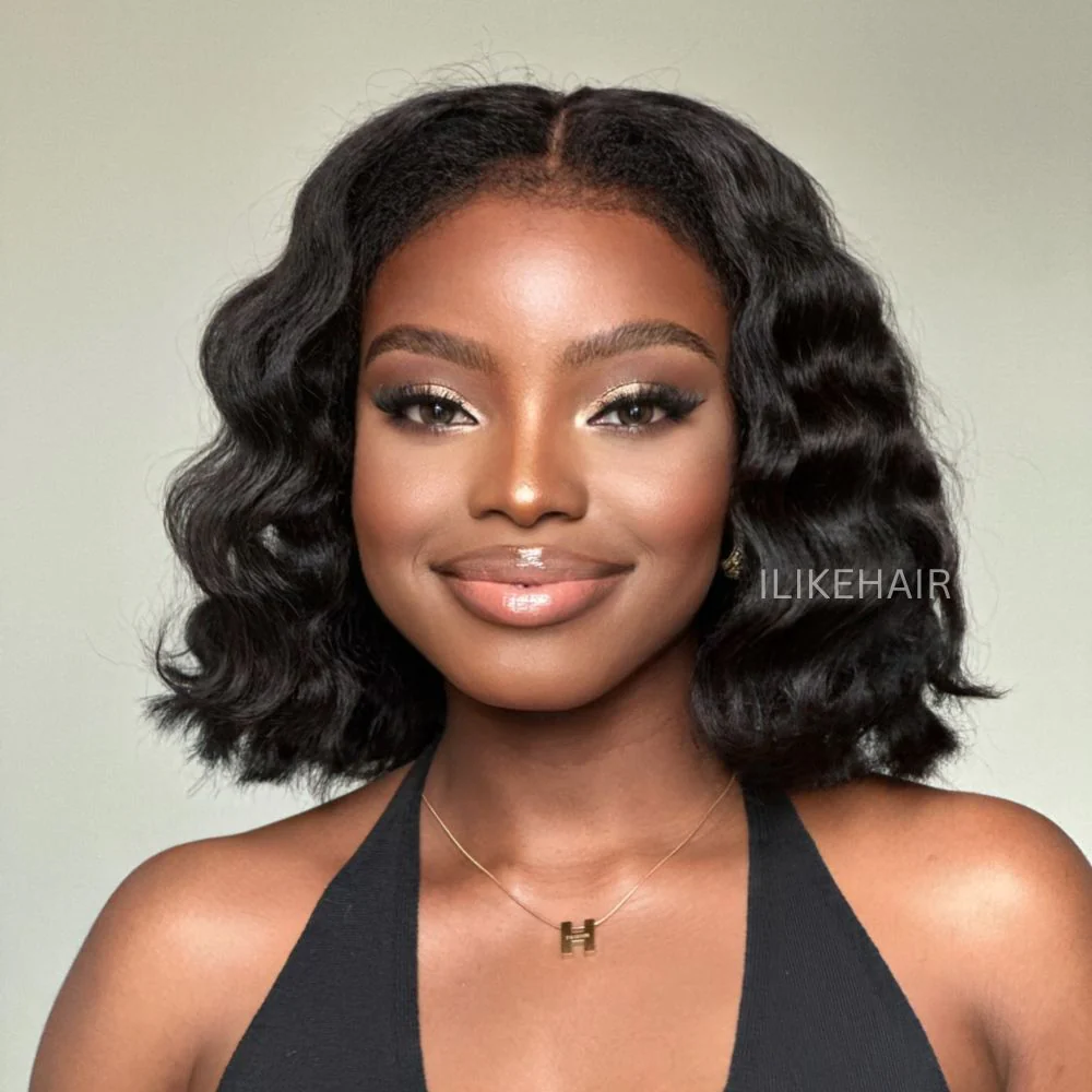 Put on & Go Short Wavy Bob Pre Cut HD Lace With Kinky Edges Wig