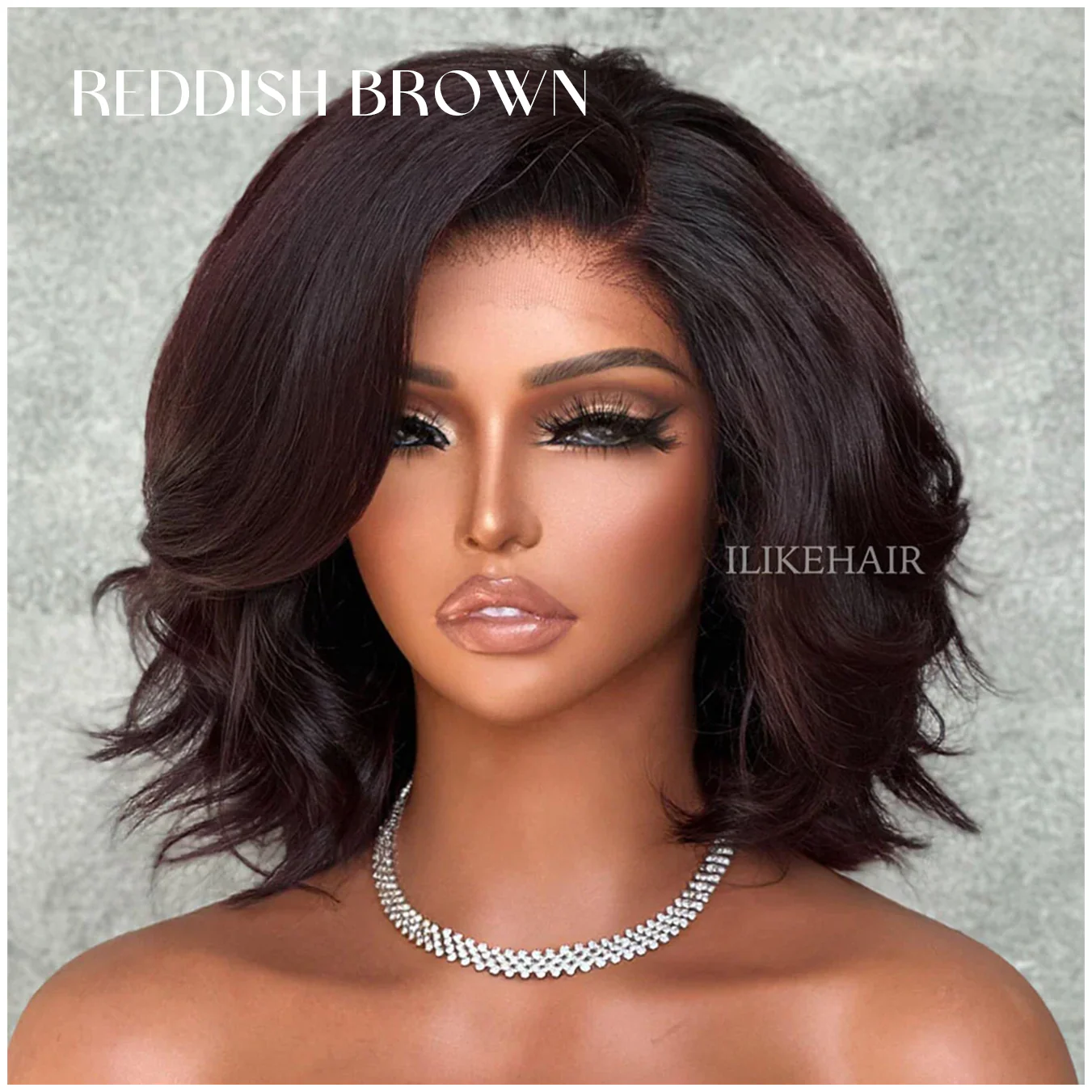 Natural Black Layered Fluffy Bob 5x5 Lace Closure Wig