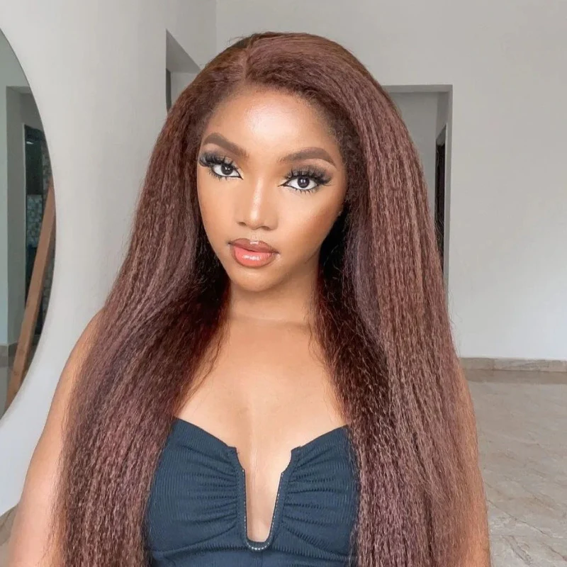 Brown Kinky Straight HD Lace Frontal With 4C Kinky Edges Wig
